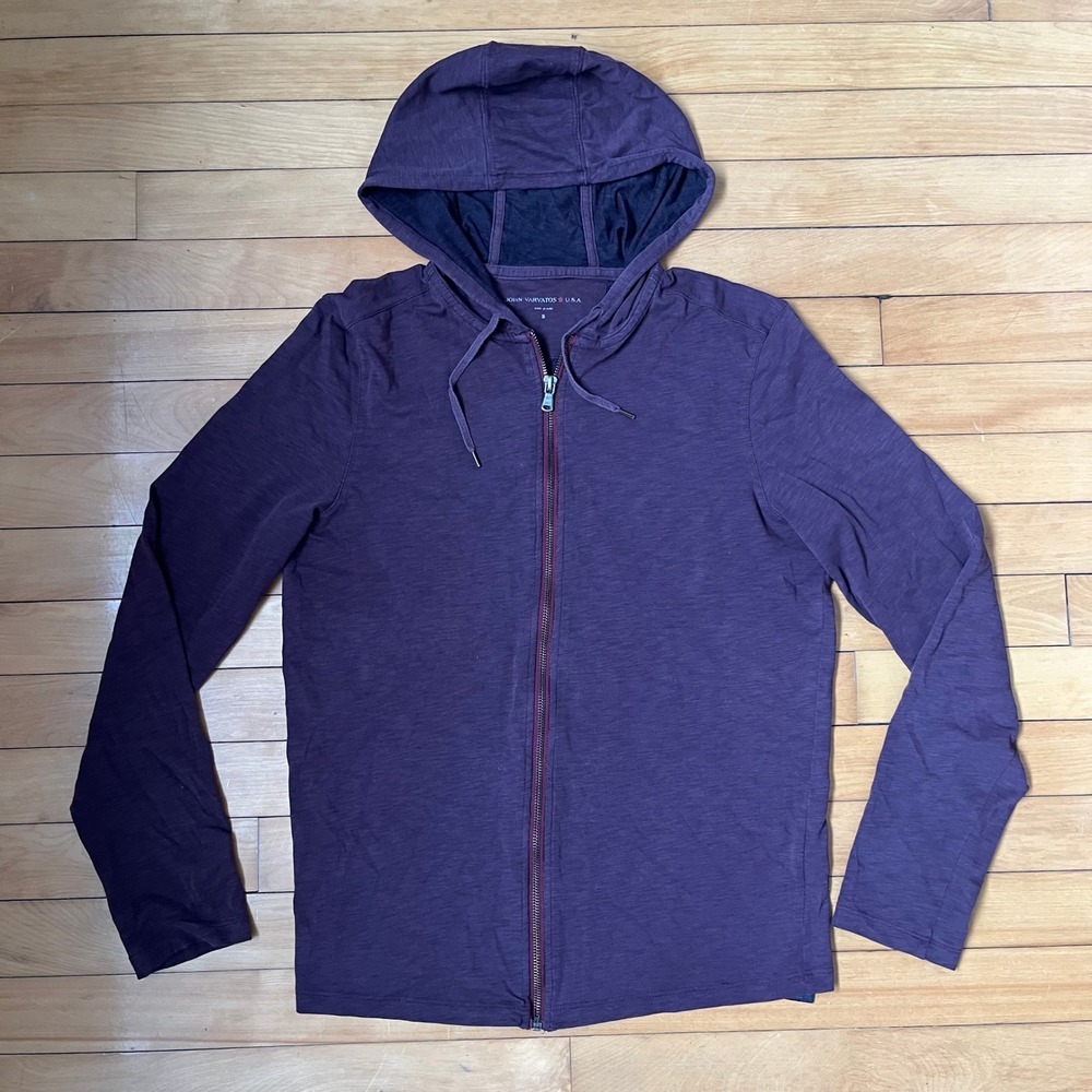 John Varvatos Star USA Mens Small Plum Purple Slub Knit Full Zip Hoodie